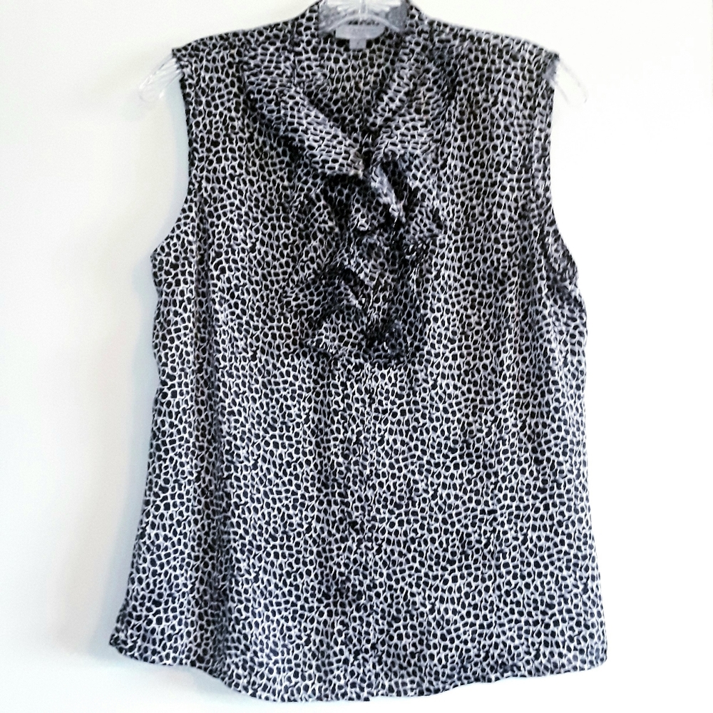 Tahari Women's Black & White Ruffled Blouse Small